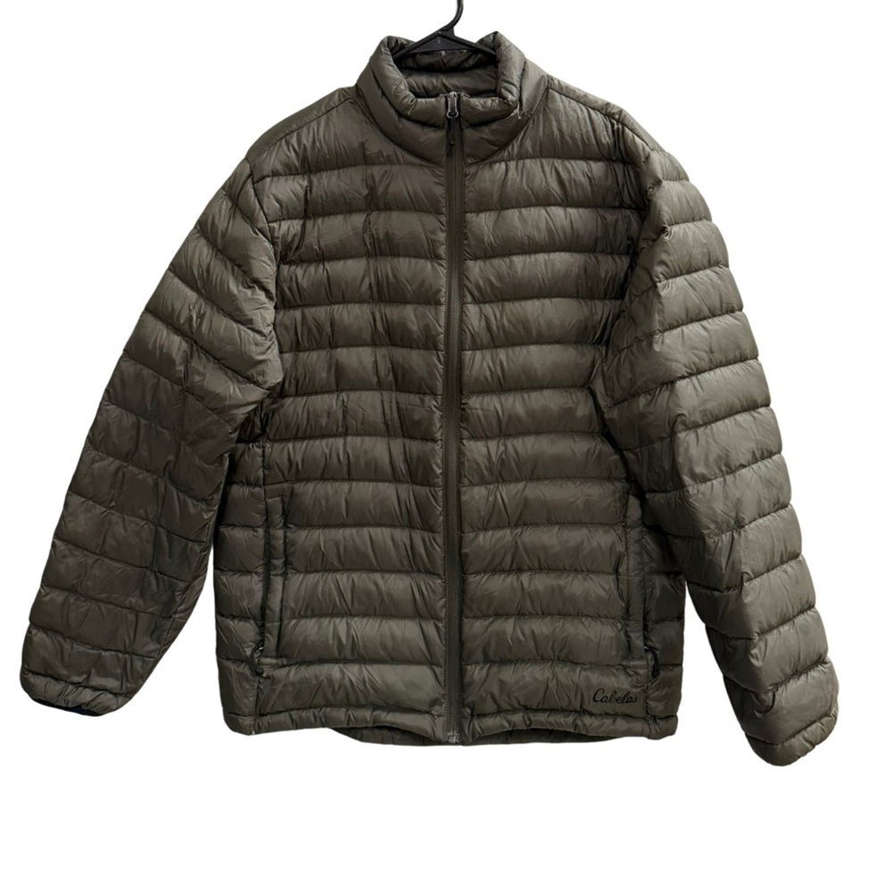 CABELA'S Packable Lightweight Duck Down Puffer Jacket Olive Green Size Medium
